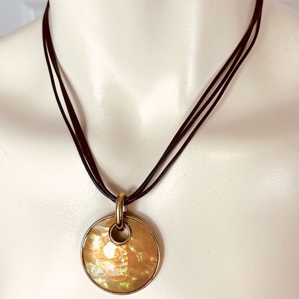 LIA SOPHIA layered warm Gold crackle pendant necklace Multi strand necklace
